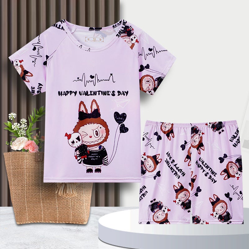 Milk Silk Summer Cartoon Crew Neck Children'S Pajamas Short Sleeve Shorts Suit Boys And Girls Home Clothes - Image 4